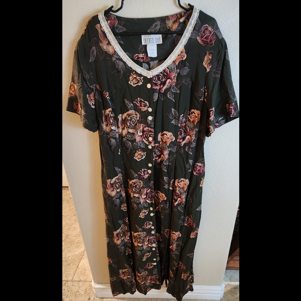 Vintage 90s Floral Button Grunge Cottagecore Maxi Dress Size 22 Modest Boho Lace